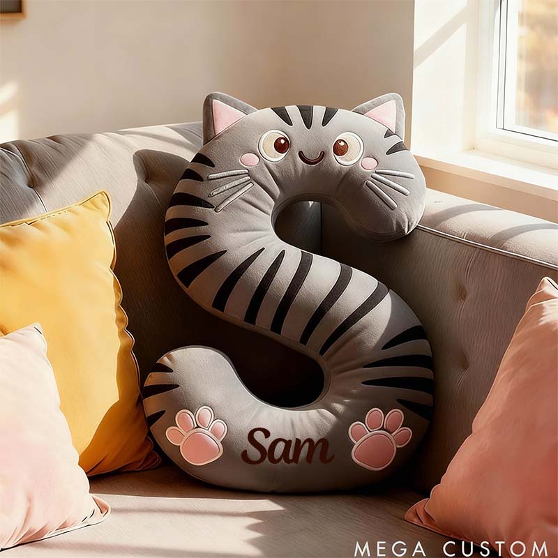 Personalized Cat Lover Letter Pillow with Custom Name Design Ver Gray Tabby Graphic 3D Print