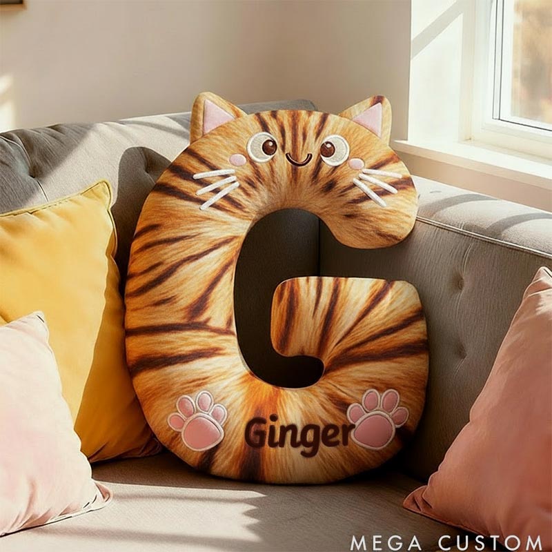 Personalized Cat Lover Letter Pillow with Custom Name Design Ver Orange Tabby Graphic 3D Print