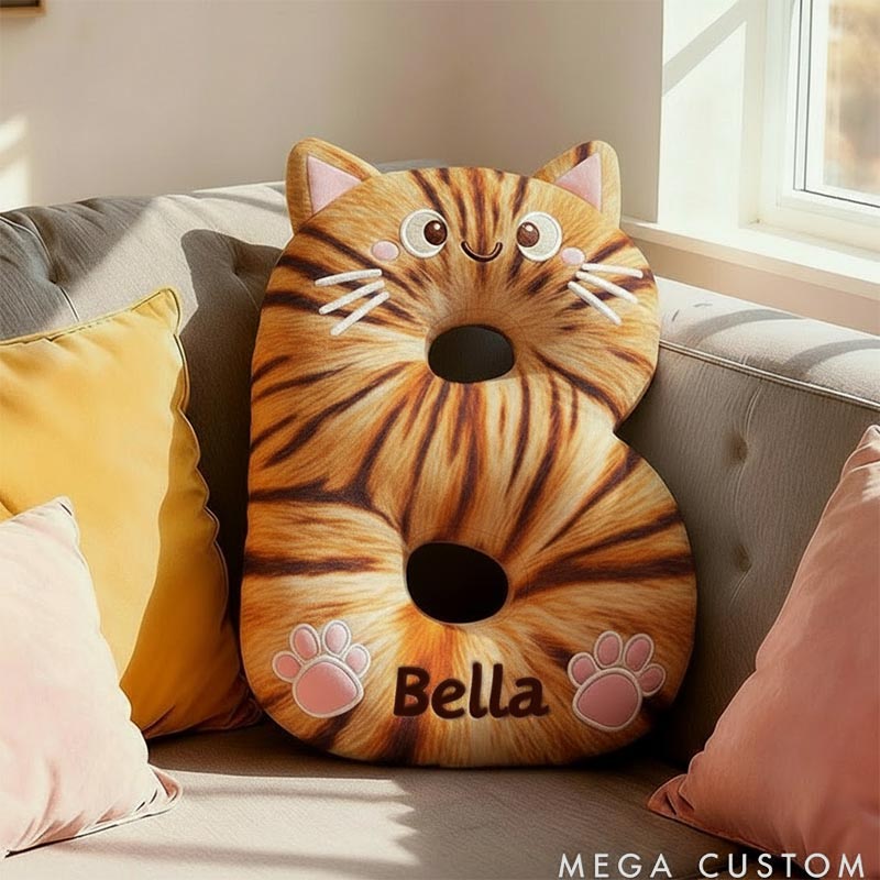 Personalized Cat Lover Letter Pillow with Custom Name Design Ver Orange Tabby Graphic 3D Print