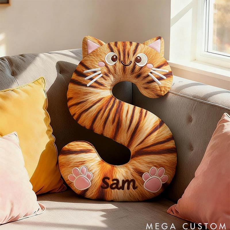 Personalized Cat Lover Letter Pillow with Custom Name Design Ver Orange Tabby Graphic 3D Print