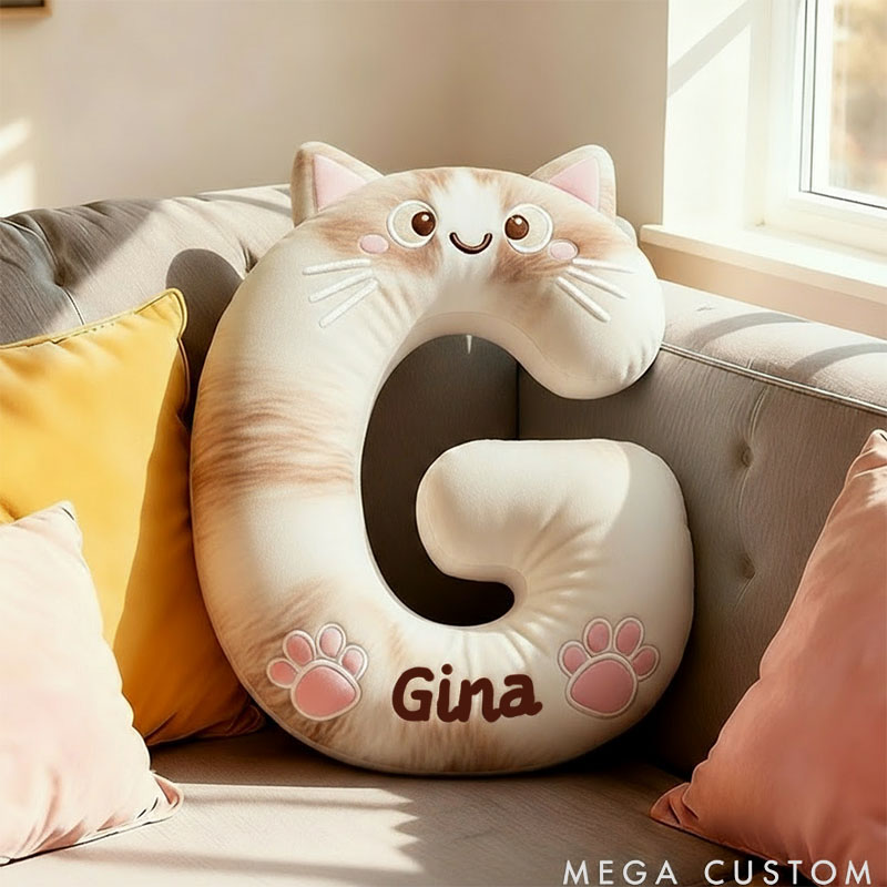 Personalized Cat Lover Letter Pillow with Custom Name Design Ver Pointed Cats Graphic 3D Print