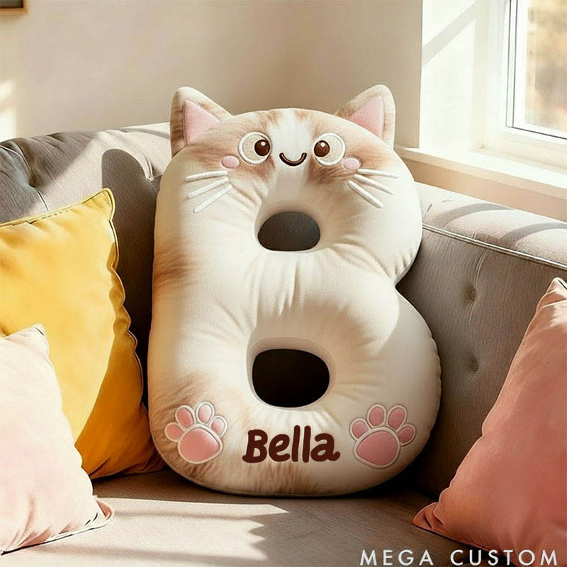 Personalized Cat Lover Letter Pillow with Custom Name Design Ver Pointed Cats Graphic 3D Print