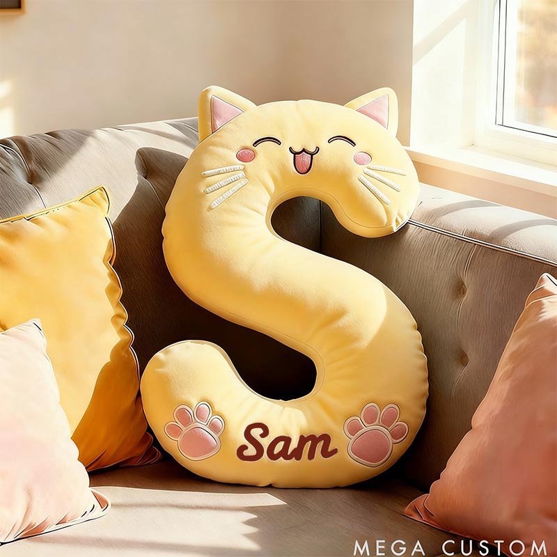 Personalized Cat Lover Letter Pillow with Custom Name Design Ver Smile Cats Graphic 3D Print