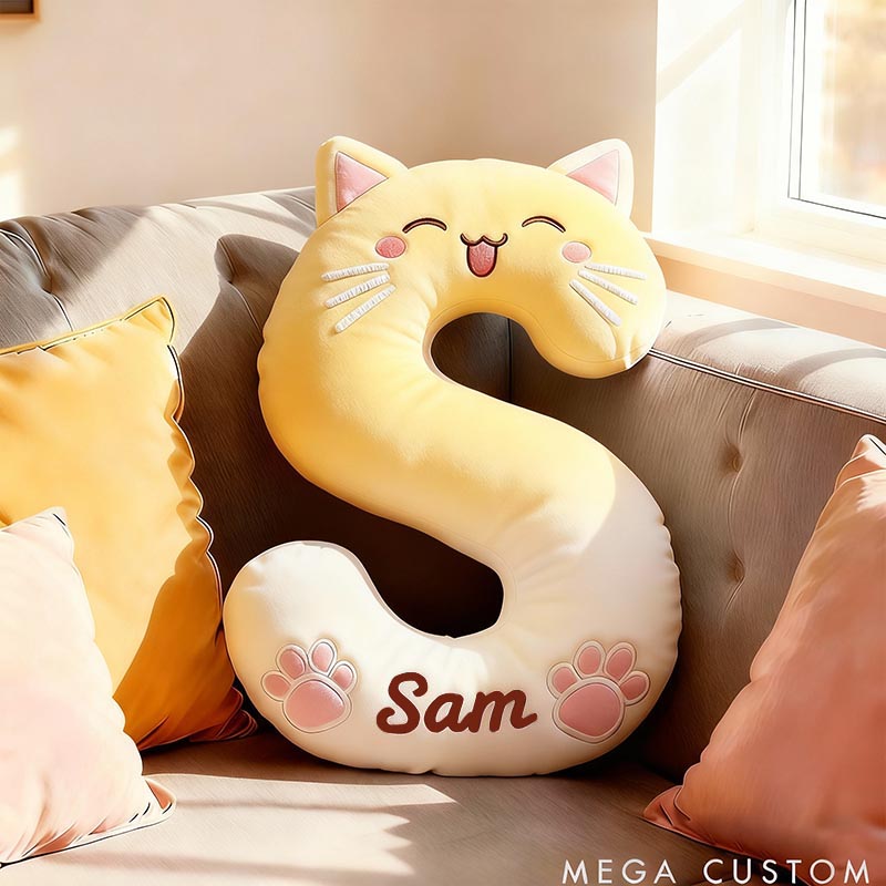 Personalized Cat Lover Letter Pillow with Custom Name Design Ver Smile Cats Graphic 3D Print