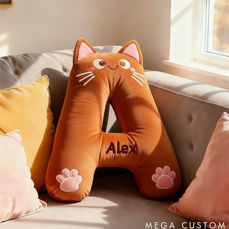 Personalized Cat Lover Letter Pillow with Custom Name Design Ver Solid Brown Cats Graphic 3D Print