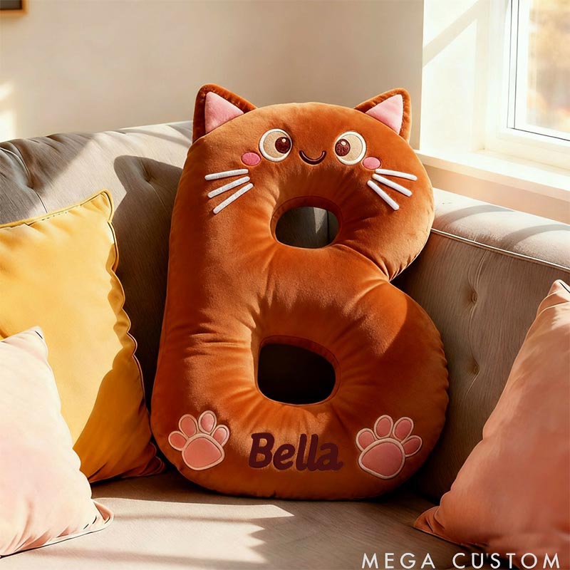 Personalized Cat Lover Letter Pillow with Custom Name Design Ver Solid Brown Cats Graphic 3D Print