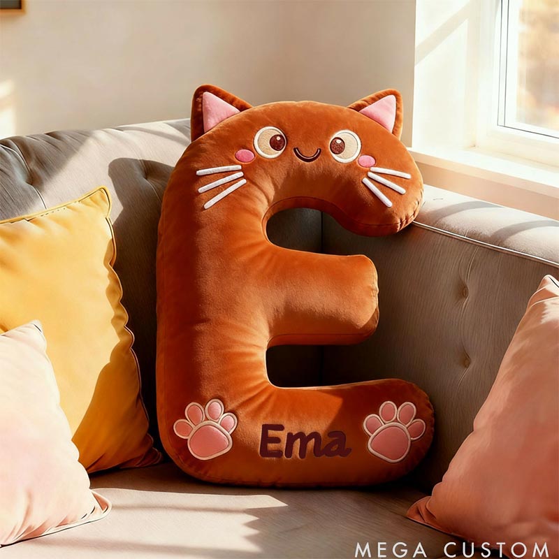 Personalized Cat Lover Letter Pillow with Custom Name Design Ver Solid Brown Cats Graphic 3D Print