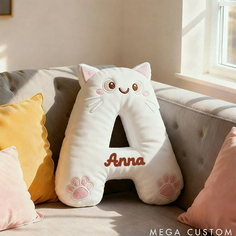 Personalized Cat Lover Letter Pillow with Custom Name Design Graphic 3D Print