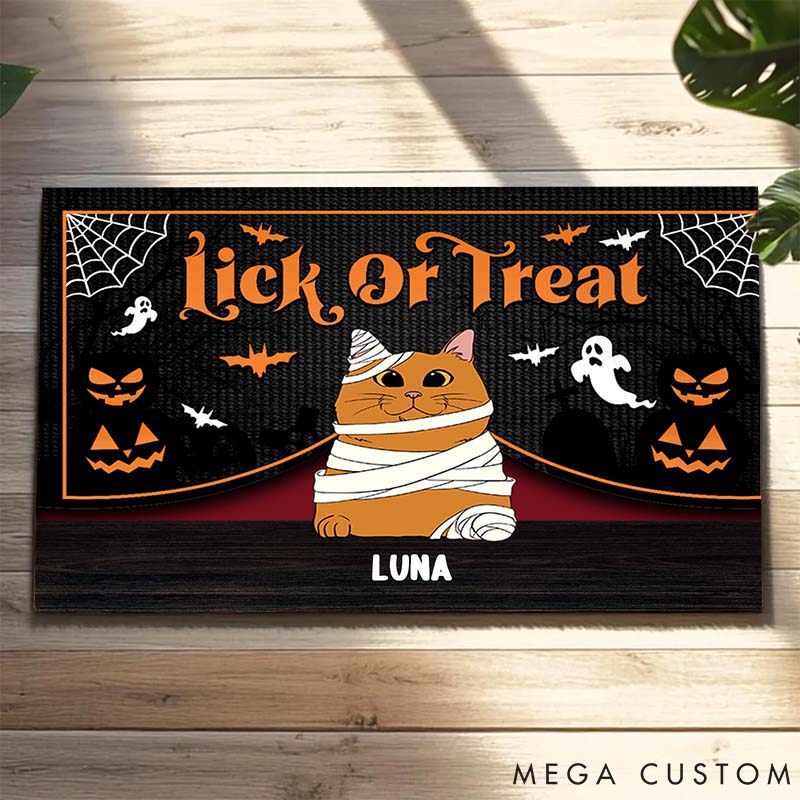 Personalized Cat Lover Lick or Treat Doormat