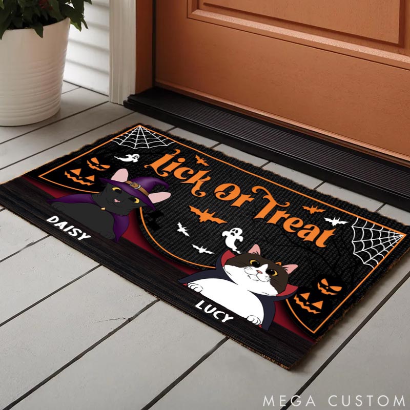 Personalized Cat Lover Lick or Treat Doormat