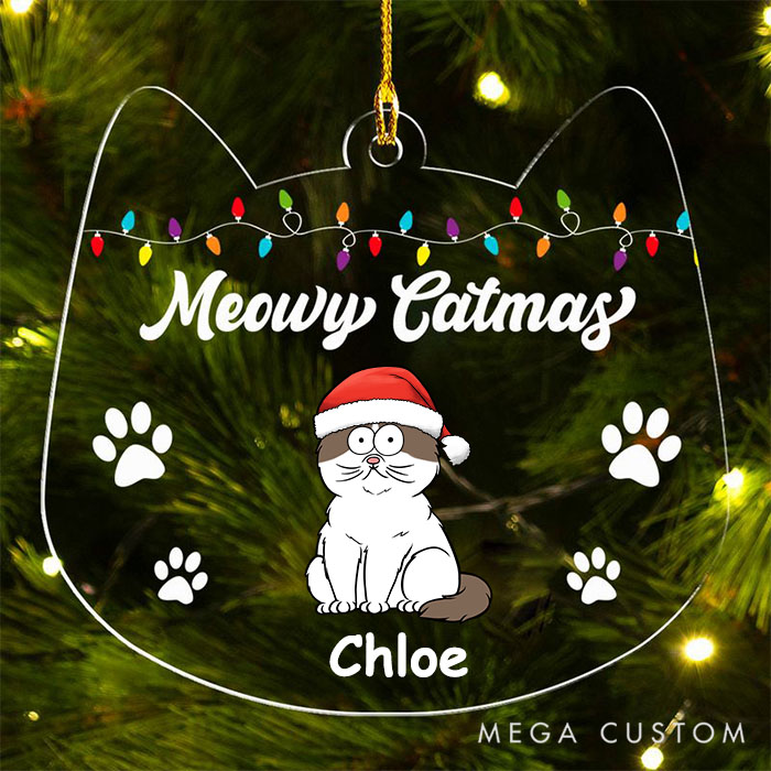 Personalized Cat Lover Meowy Catmas Christmas Ornament