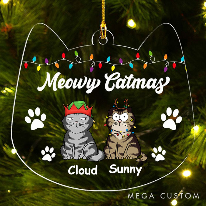 Personalized Cat Lover Meowy Catmas Christmas Ornament