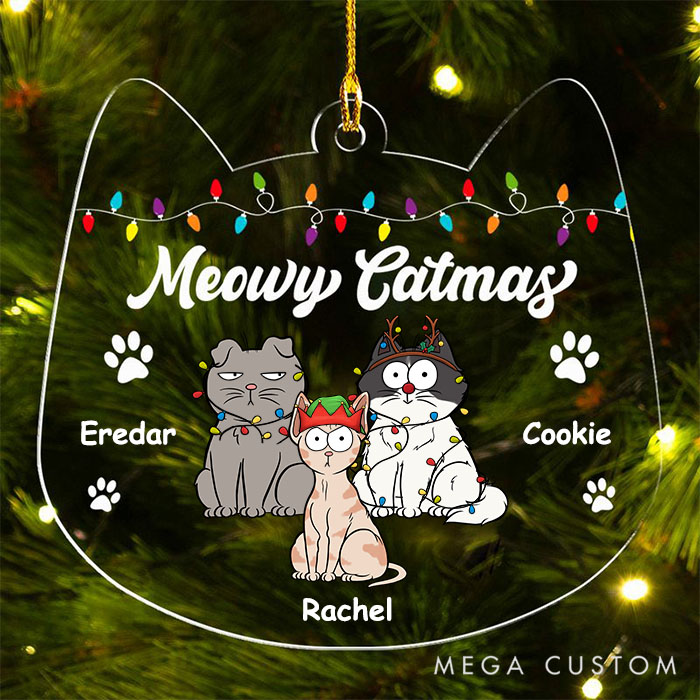 Personalized Cat Lover Meowy Catmas Christmas Ornament