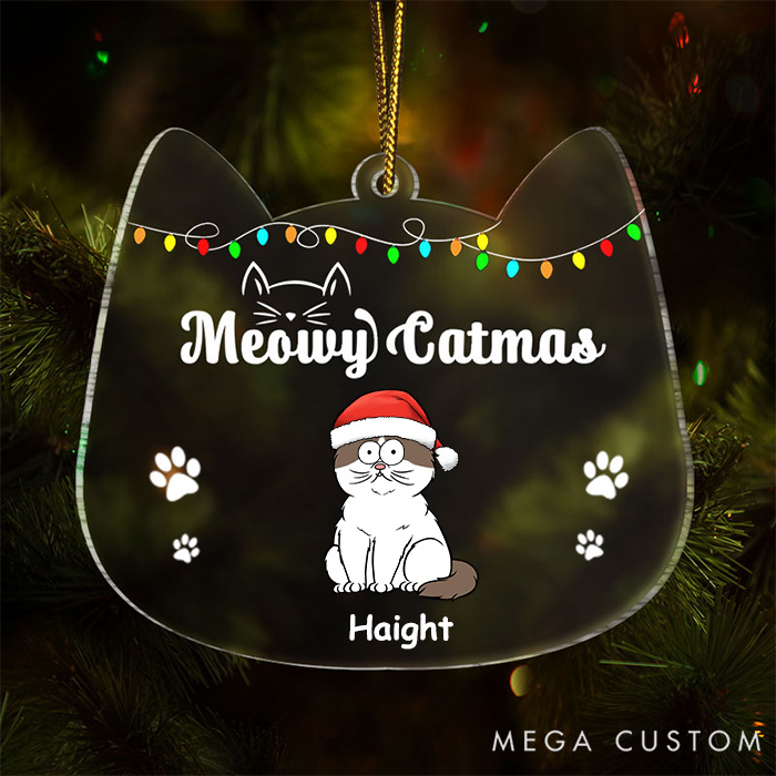 Personalized Cat Lover Meowy Catmas Funny Cartoon Cats Christmas Ornament
