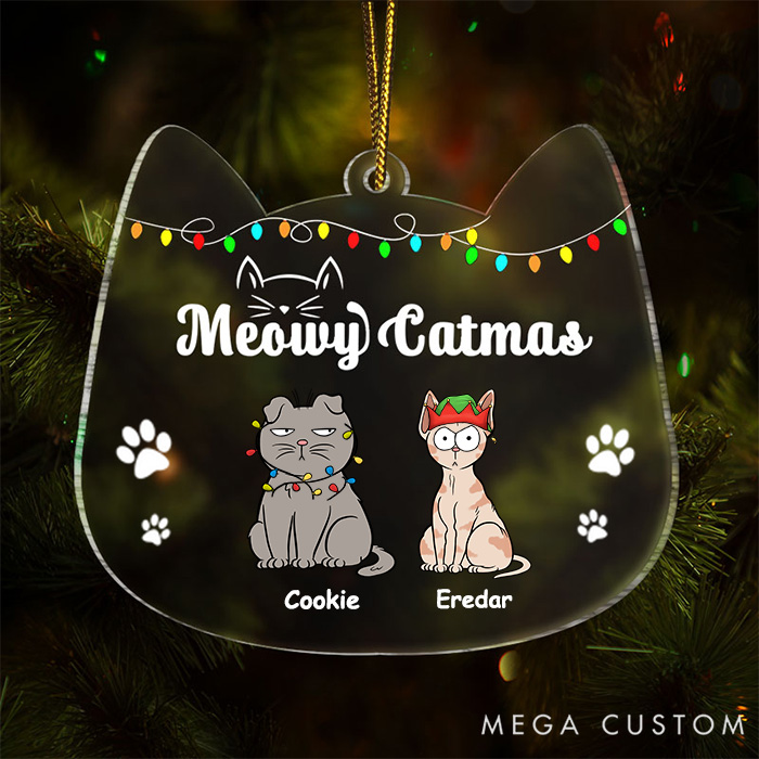 Personalized Cat Lover Meowy Catmas Funny Cartoon Cats Christmas Ornament