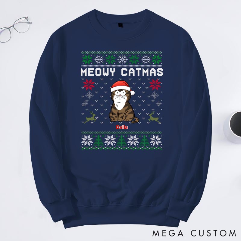 Personalized Cat Lover Meowy Catmas Sweatshirts