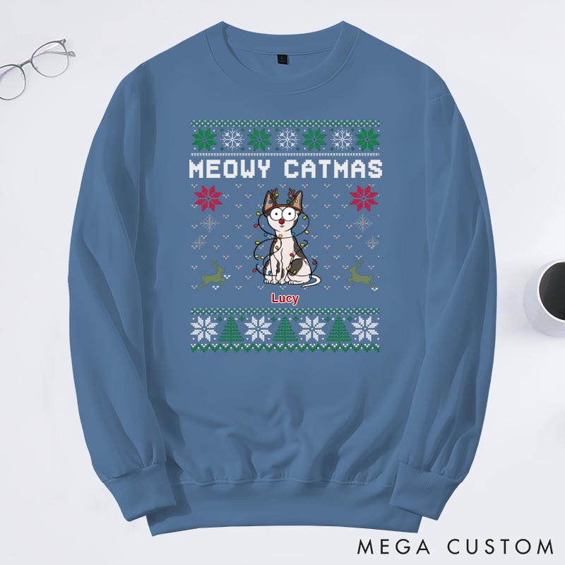 Personalized Cat Lover Meowy Catmas Sweatshirts