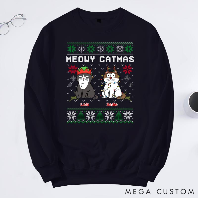 Personalized Cat Lover Meowy Catmas Sweatshirts