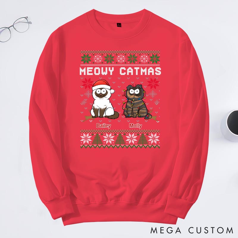 Personalized Cat Lover Meowy Catmas Sweatshirts