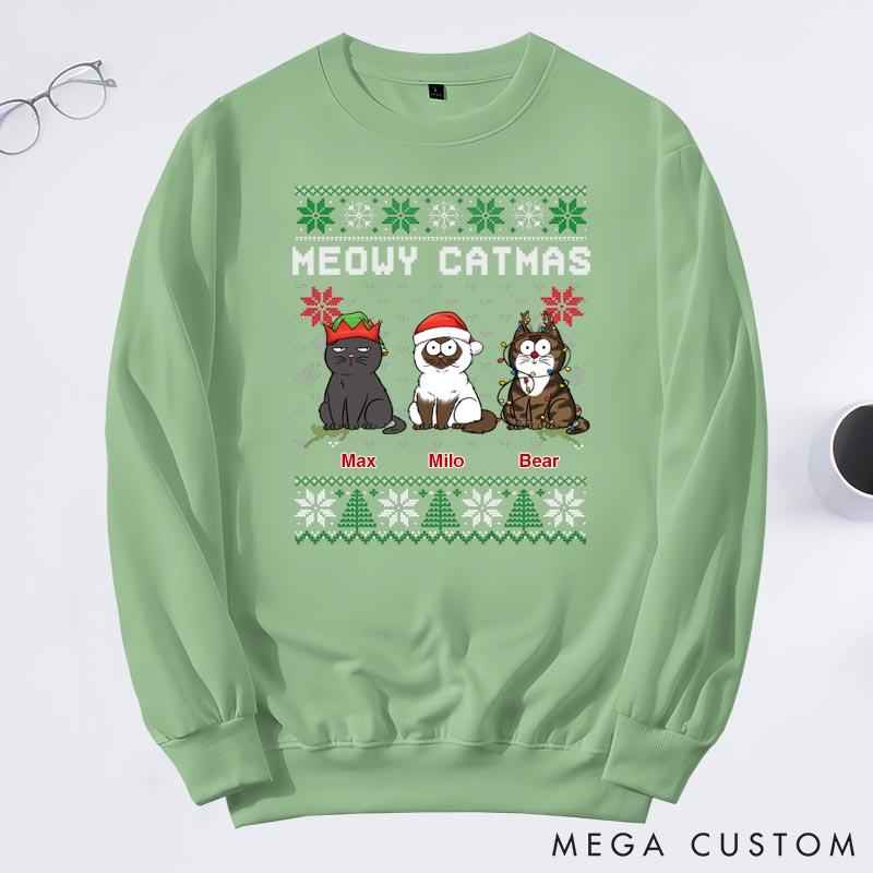 Personalized Cat Lover Meowy Catmas Sweatshirts