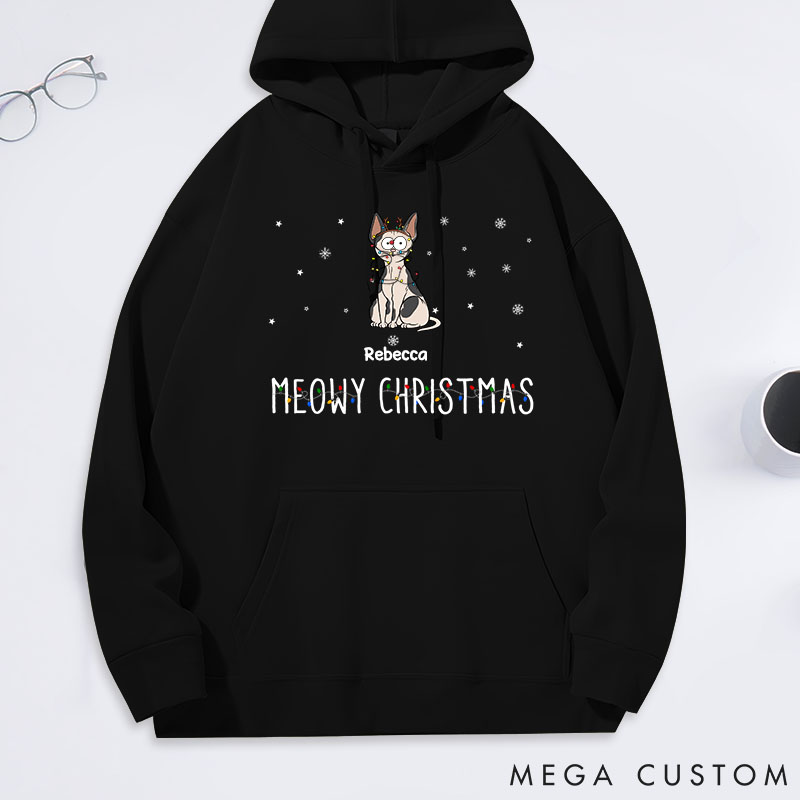 Personalized Cat Lover Meowy Christmas Funny Cartoon Cats Classic Hoodies