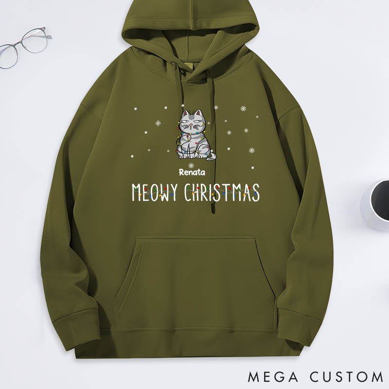 Personalized Cat Lover Meowy Christmas Funny Cartoon Cats Classic Hoodies