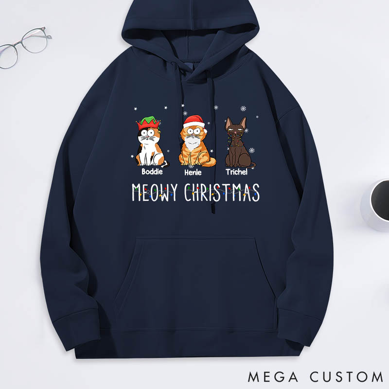 Personalized Cat Lover Meowy Christmas Funny Cartoon Cats Classic Hoodies