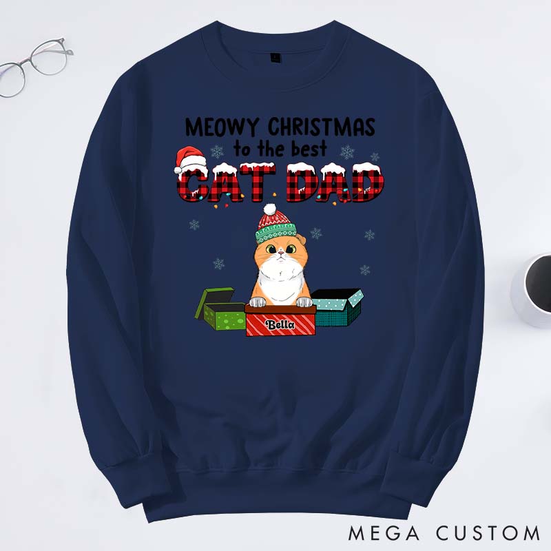 Personalized Cat Lover Meowy Christmas to the Best Cat Dad Sweatshirts