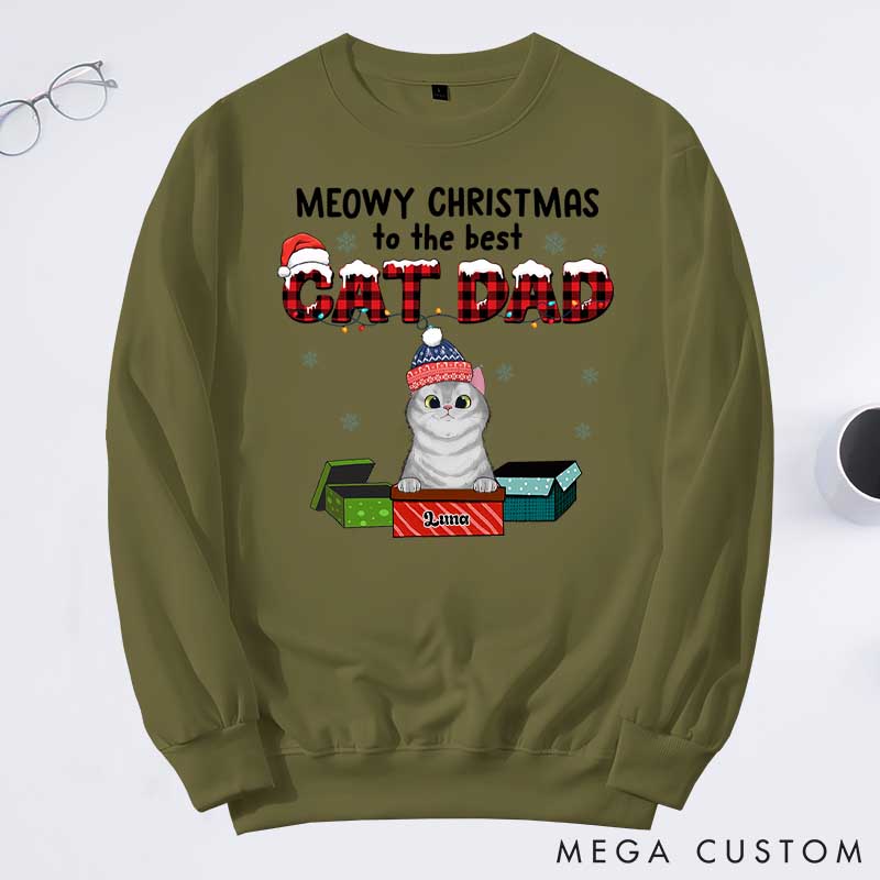 Personalized Cat Lover Meowy Christmas to the Best Cat Dad Sweatshirts