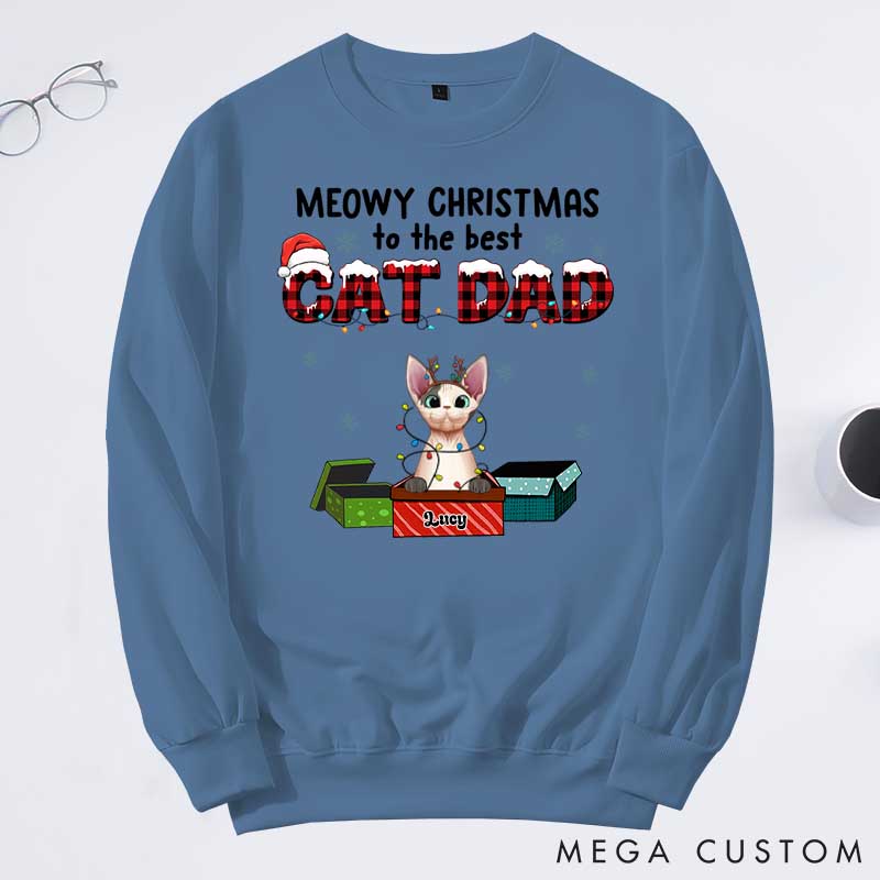 Personalized Cat Lover Meowy Christmas to the Best Cat Dad Sweatshirts