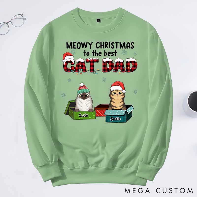 Personalized Cat Lover Meowy Christmas to the Best Cat Dad Sweatshirts