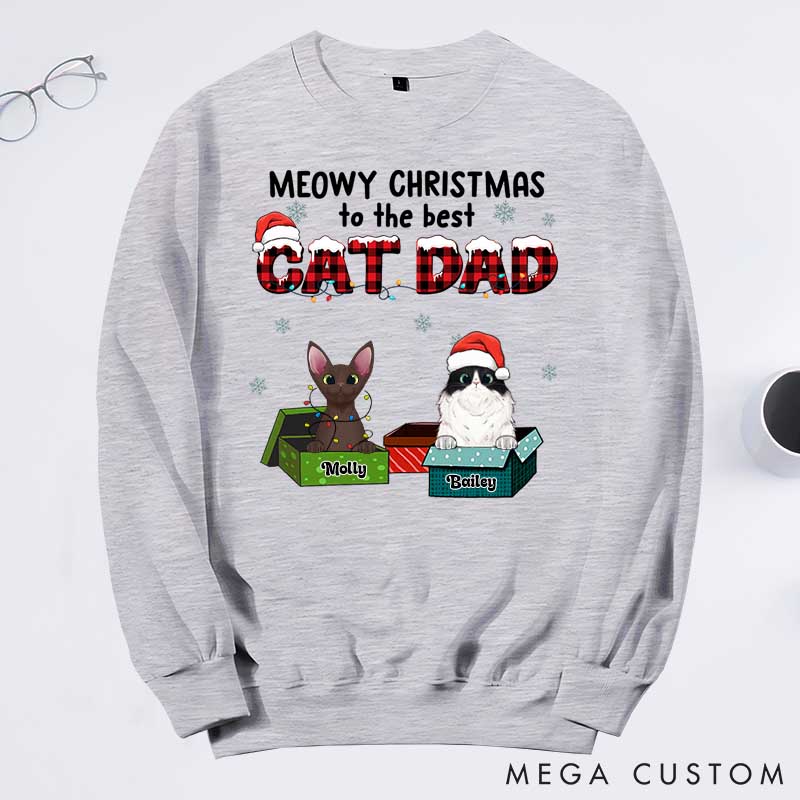 Personalized Cat Lover Meowy Christmas to the Best Cat Dad Sweatshirts