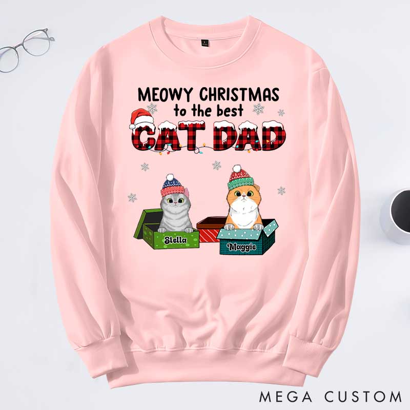 Personalized Cat Lover Meowy Christmas to the Best Cat Dad Sweatshirts
