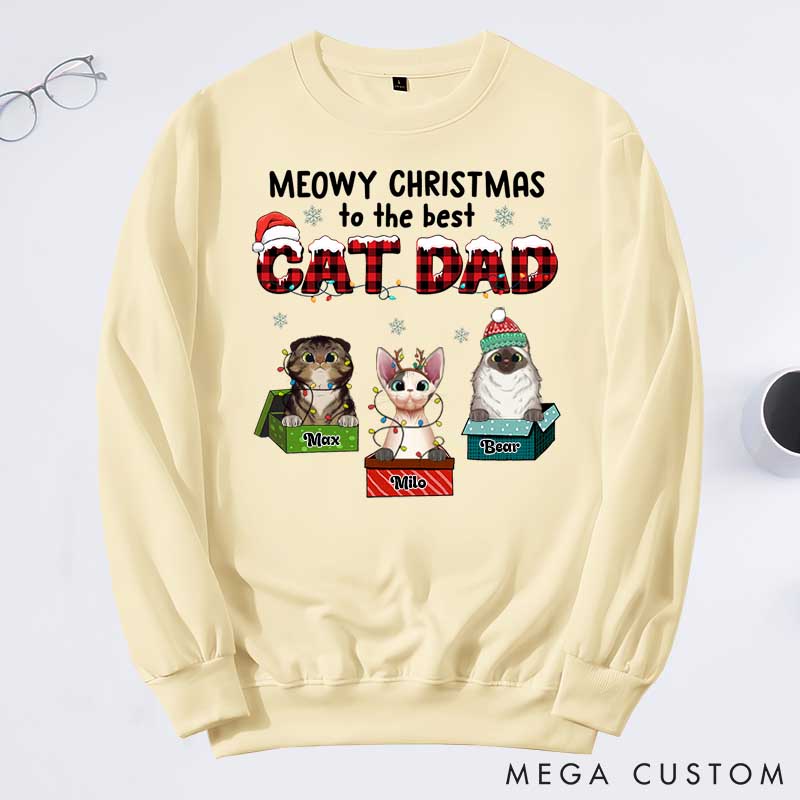 Personalized Cat Lover Meowy Christmas to the Best Cat Dad Sweatshirts