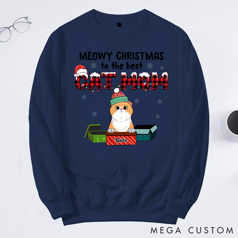 Personalized Cat Lover Meowy Christmas to the Best Cat Mom Sweatshirts