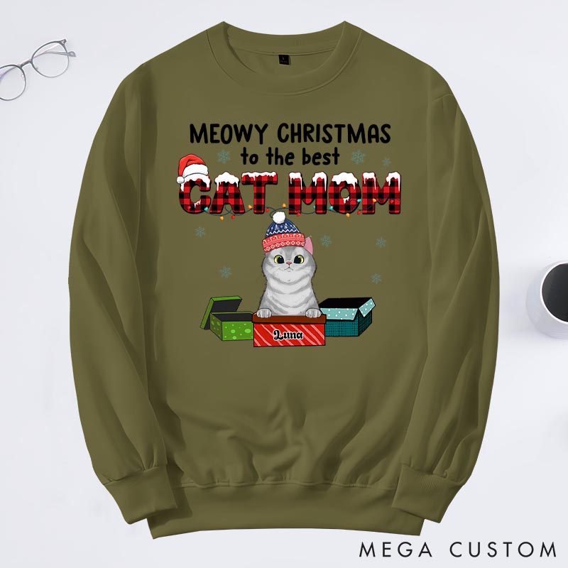 Personalized Cat Lover Meowy Christmas to the Best Cat Mom Sweatshirts