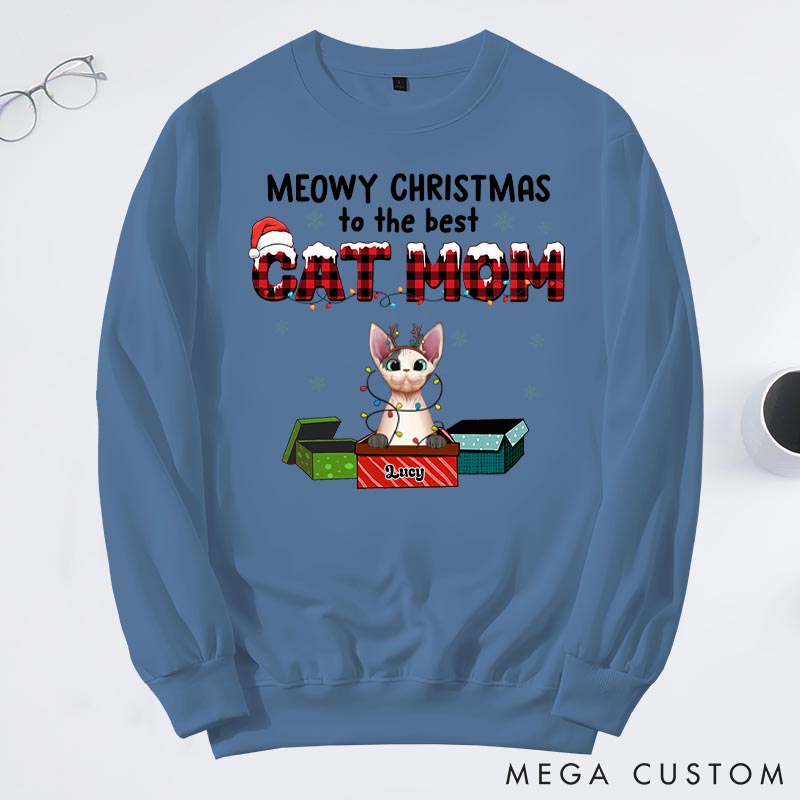 Personalized Cat Lover Meowy Christmas to the Best Cat Mom Sweatshirts