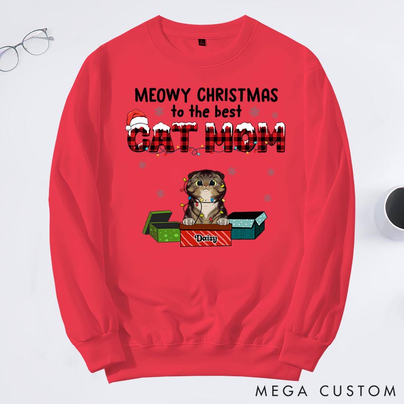 Personalized Cat Lover Meowy Christmas to the Best Cat Mom Sweatshirts