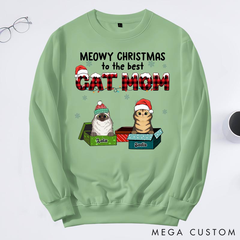 Personalized Cat Lover Meowy Christmas to the Best Cat Mom Sweatshirts