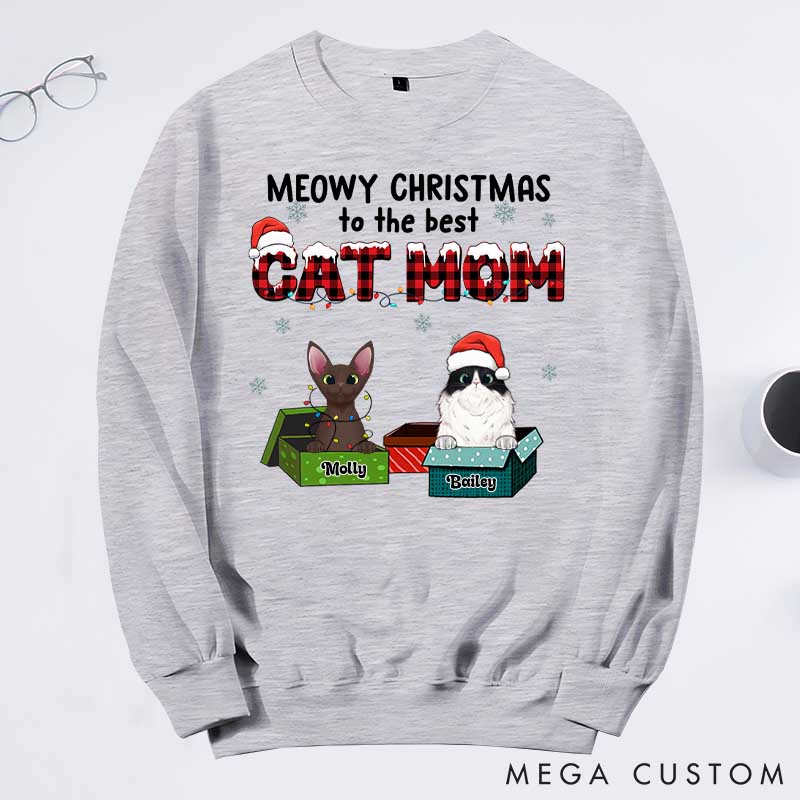 Personalized Cat Lover Meowy Christmas to the Best Cat Mom Sweatshirts