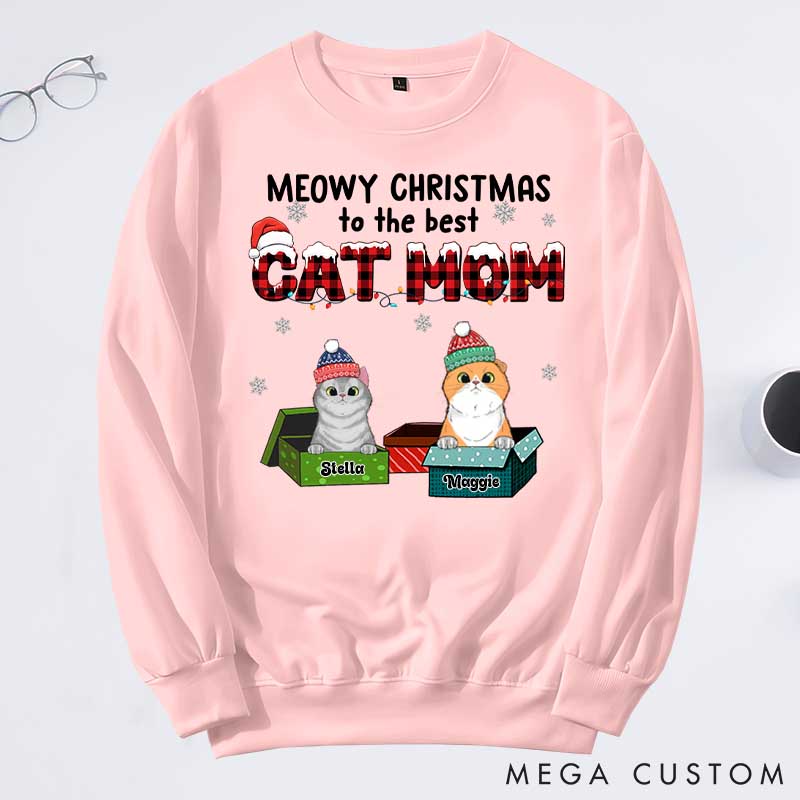 Personalized Cat Lover Meowy Christmas to the Best Cat Mom Sweatshirts