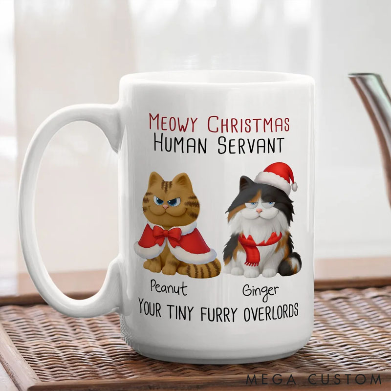 Personalized Cat Lover Meowy Day Christmas Mugs