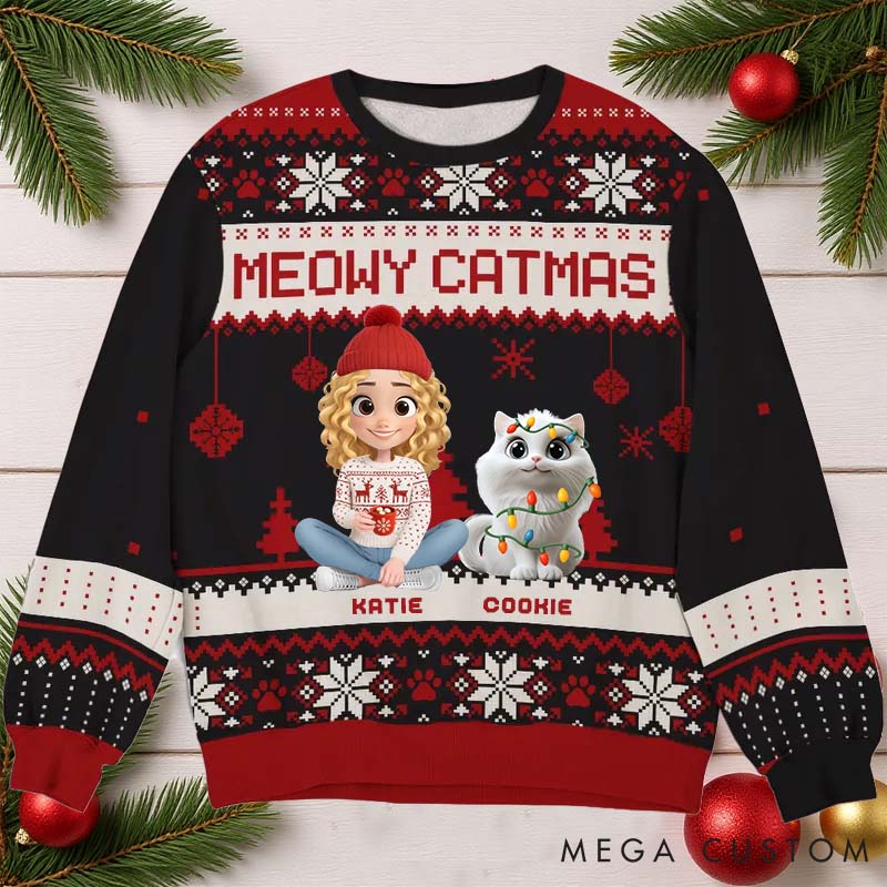 Personalized Cat Lover Merry Catmas Christmas Ugly Sweatshirt