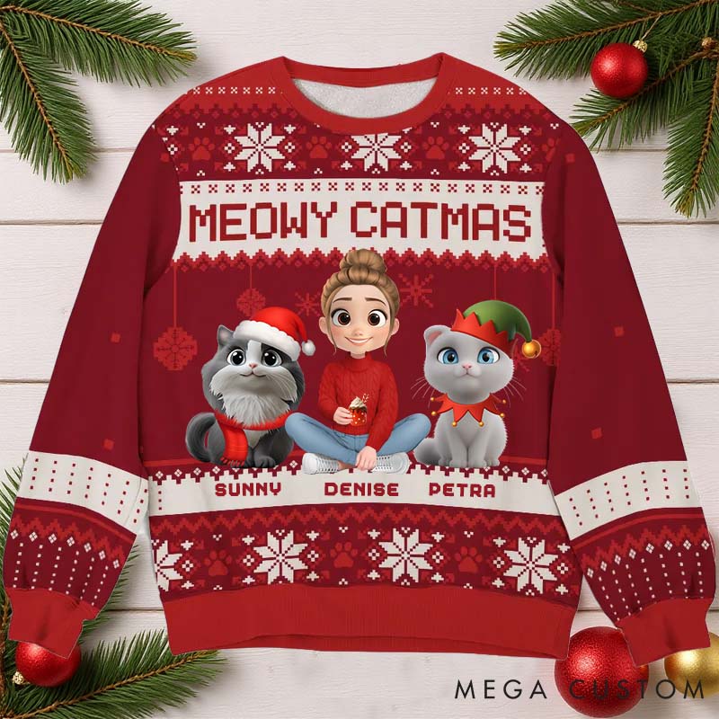 Personalized Cat Lover Merry Catmas Christmas Ugly Sweatshirt