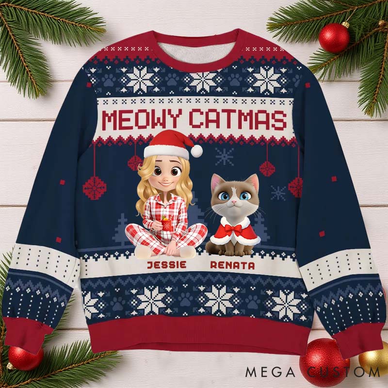 Personalized Cat Lover Merry Catmas Christmas Ugly Sweatshirt