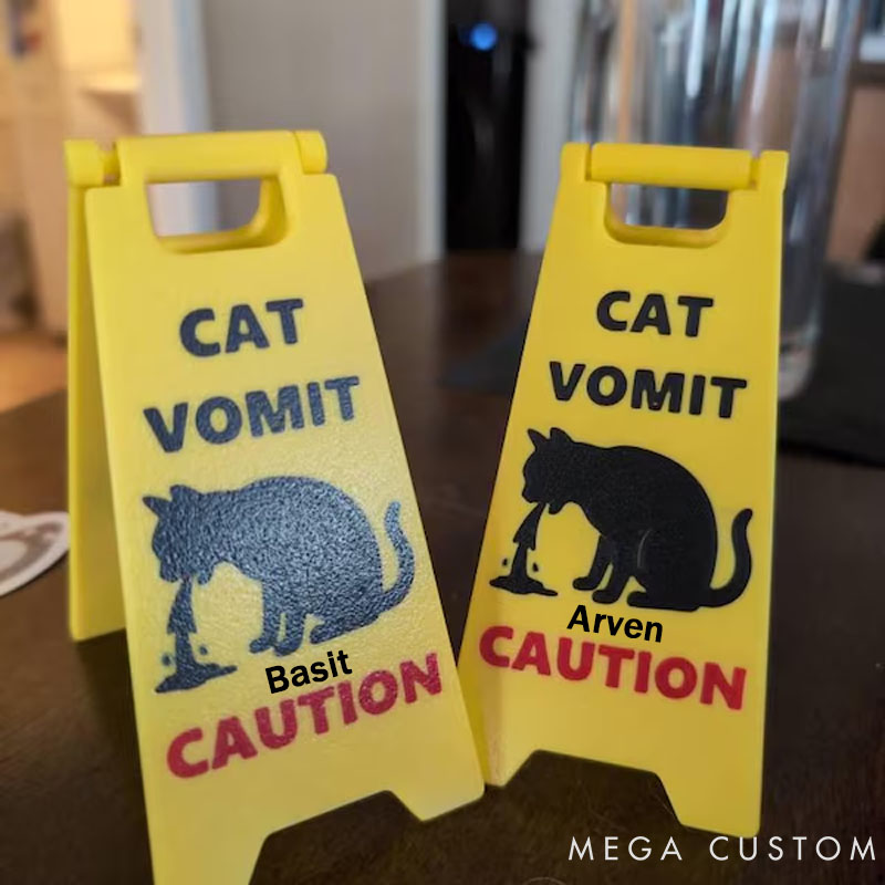 Personalized Cat Lover Mini Cat Vomit Wet Floor Sign Great