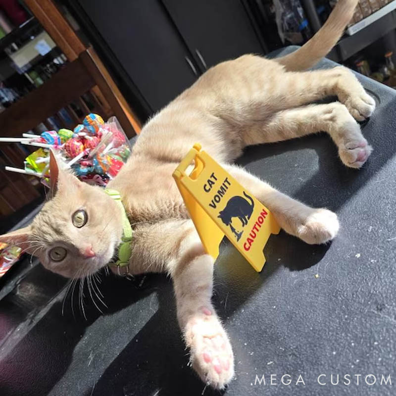 Personalized Cat Lover Mini Cat Vomit Wet Floor Sign Great