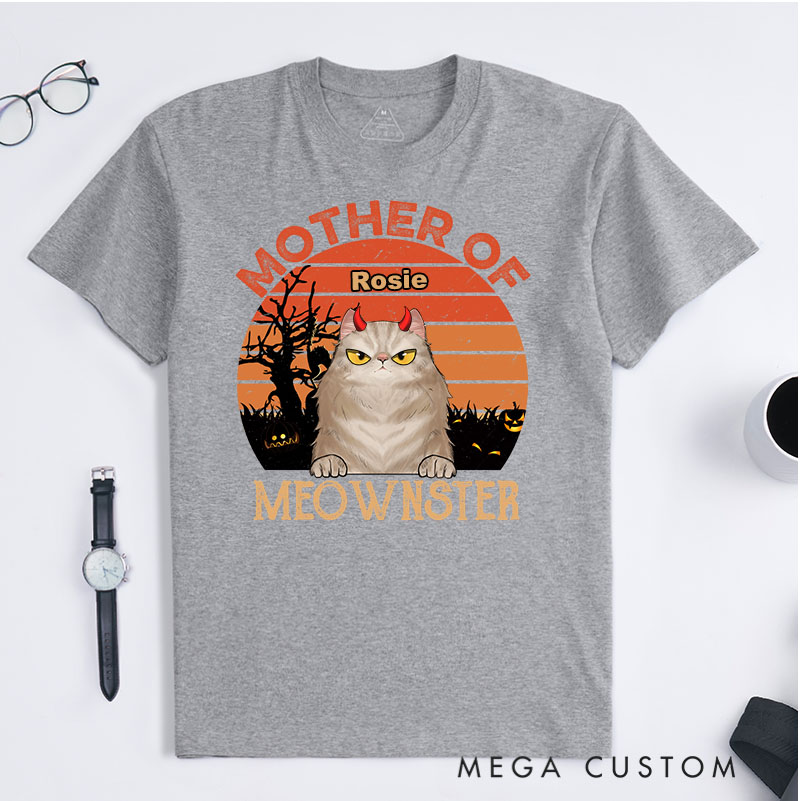 Personalized Cat Lover Mother Of Meownsters Spooky T-Shirt