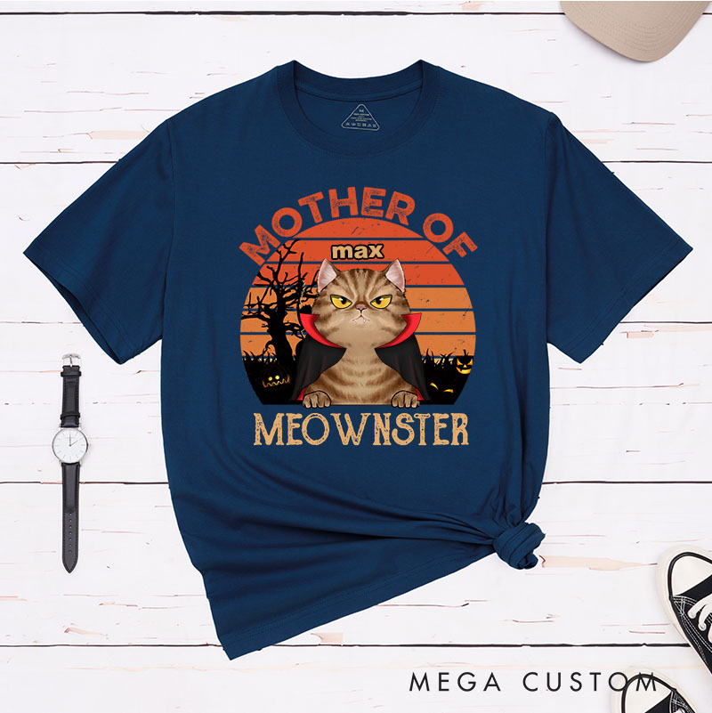 Personalized Cat Lover Mother Of Meownsters Spooky T-Shirt