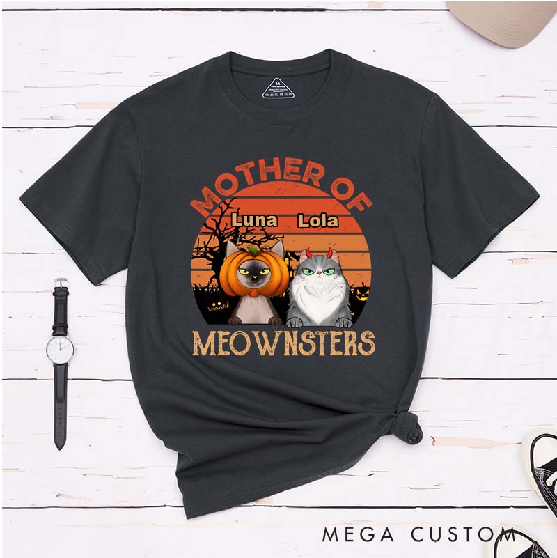 Personalized Cat Lover Mother Of Meownsters Spooky T-Shirt